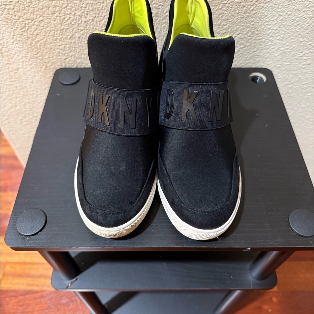 DKNY Black Slip-On Sneakers with Neon Yellow Interior